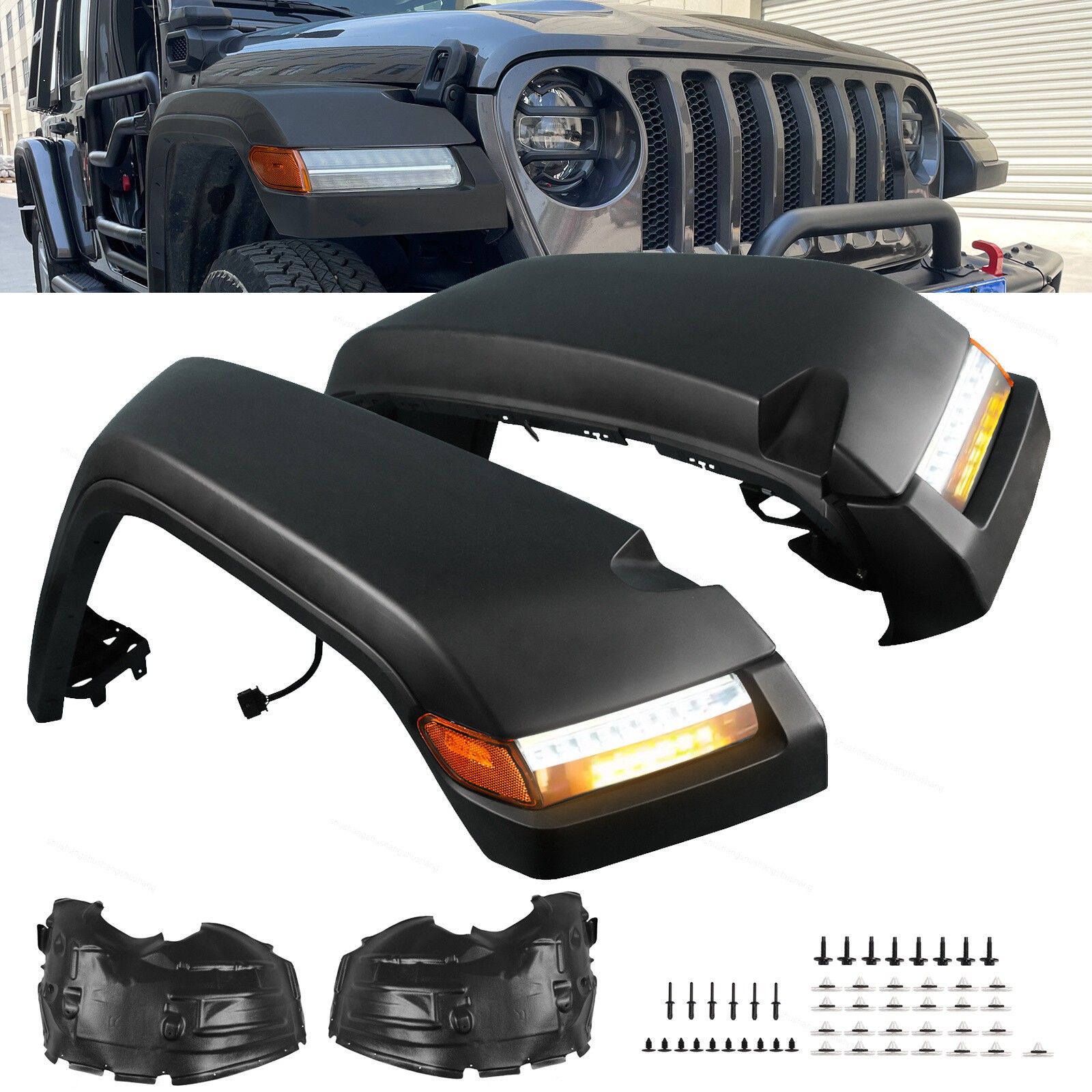 Fender Flares W/ Light & Inner For 2018 - 2026 Jeep Wrangler JL JLU RUBICON