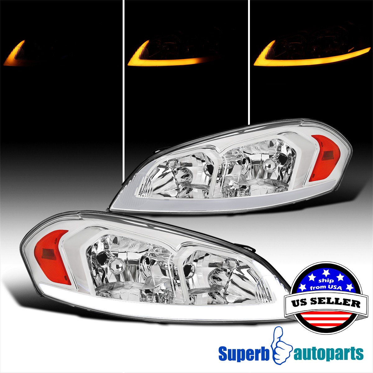 For 06-13 Chevy Impala 06-07 Monte Carlo Headlights+Switchback LED Turn signal For 06-13 Chevy Impala 06-07 Monte Carlo Headlights+Switchback LED Turn signal