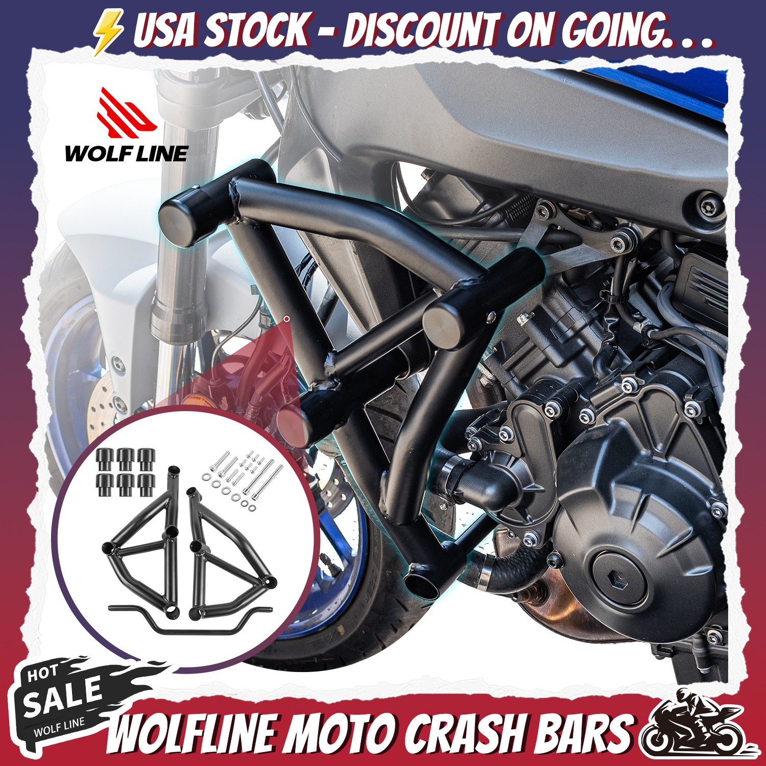WOLFLINE Crash Bar For Yamaha MT 09 SP 2021-2026 Engine Guard Protect Stunt Cage