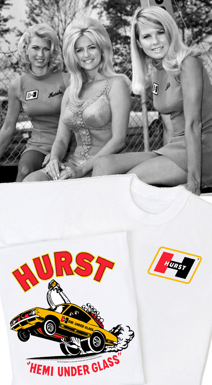 Hurst HEMI Under Glass T-Shirt - Vintage Drag Gasser Barracuda Cuda Shifter  