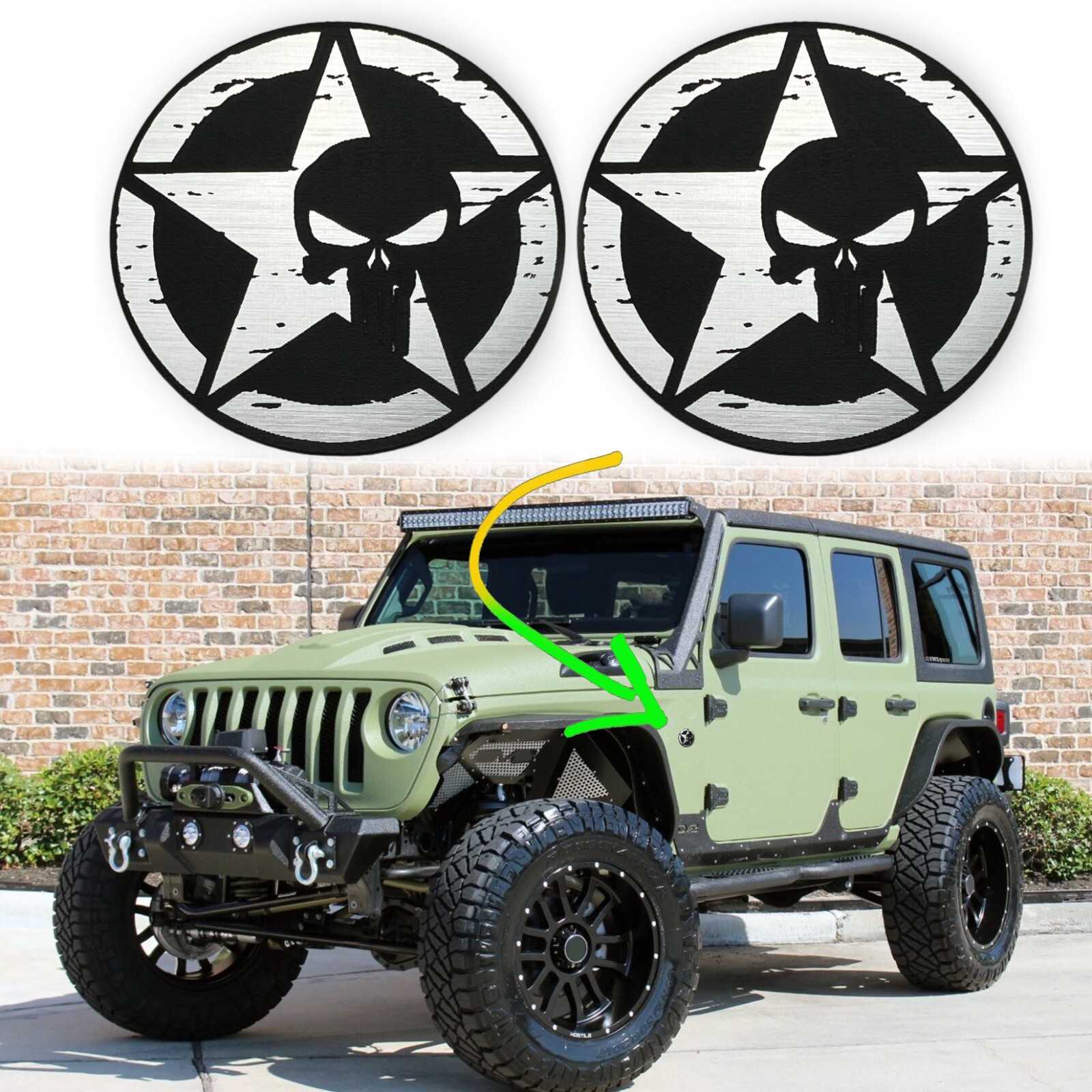 Pair (2) Punisher Rated Fender Badges fits JEEP WRANGLER YJ JL JK TJ CJ emblems