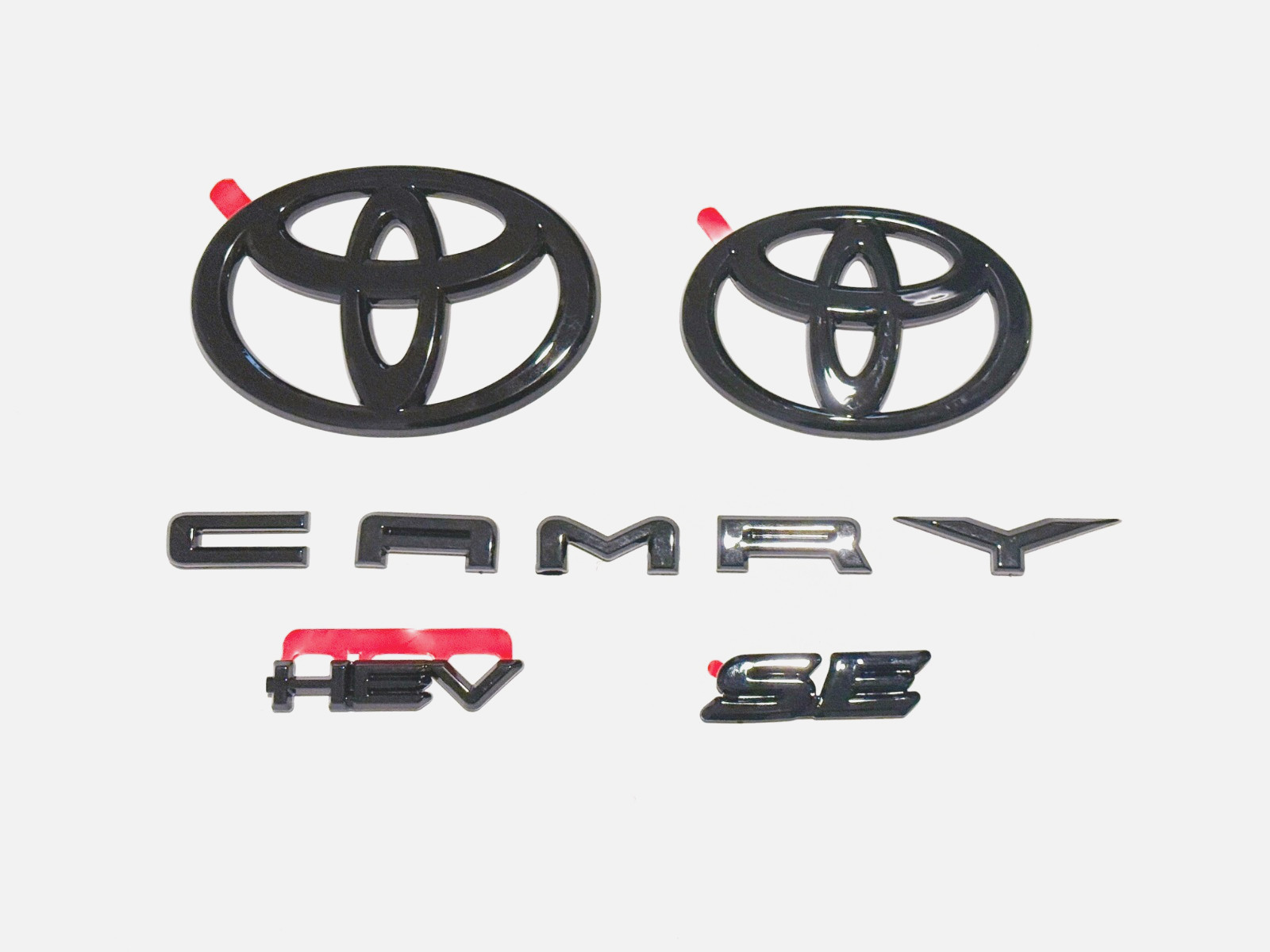NEW TOYOTA 2025+ CAMRY HYBRID SE HEV GLOSS BLACKOUT EMBLEM OVERLAYS KIT FIT OEM
