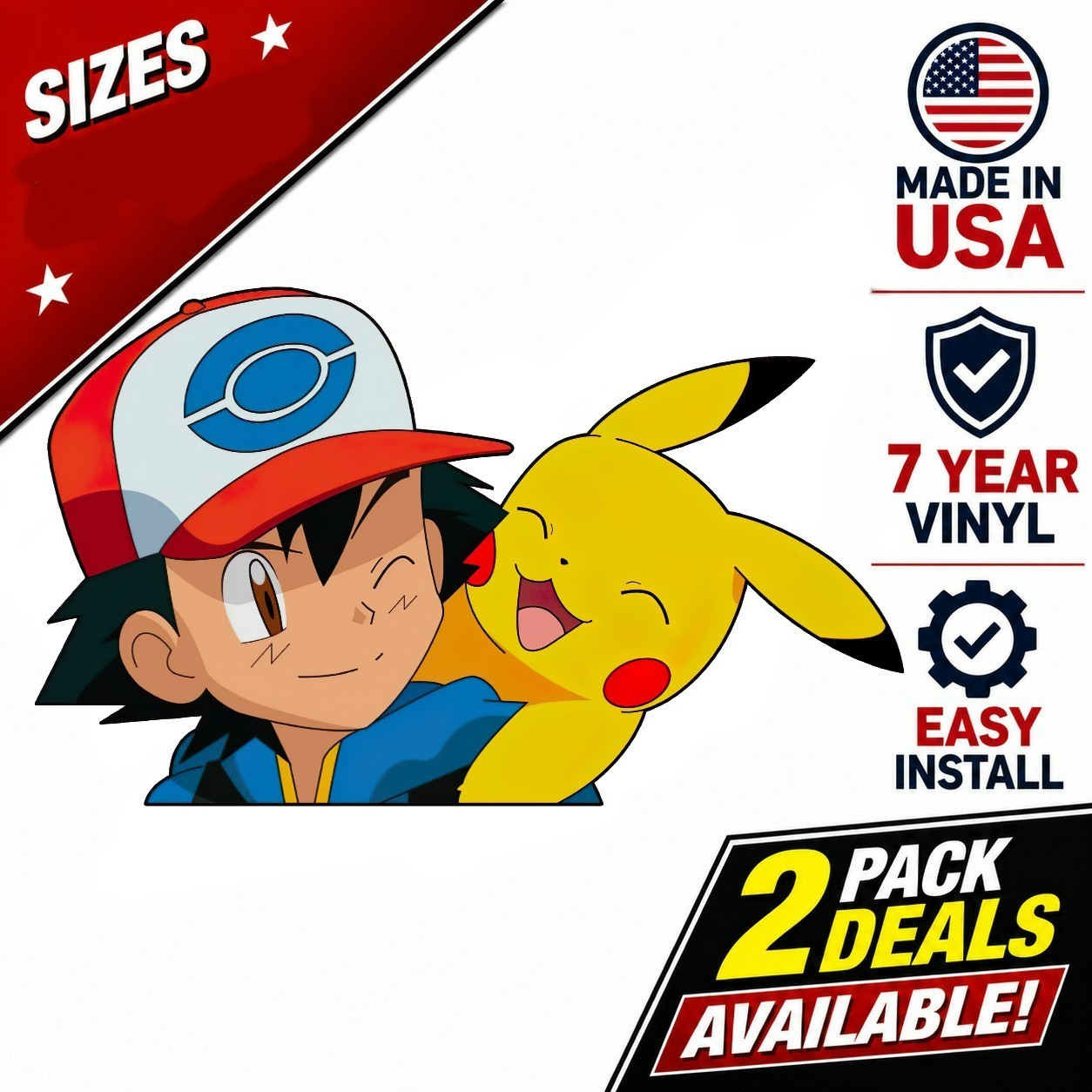 Pokemon Ash & Pika Cartoon Vinyl Car Window Decal Graphic Bumper Sticker