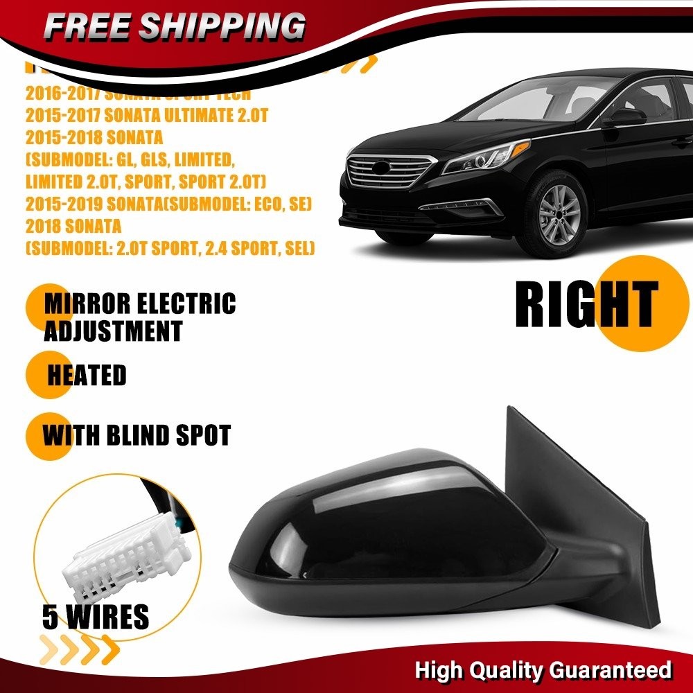 For Hyundai Sonata 2015-2019 Power Door Mirror Passenger Side Blind Spot Heated
