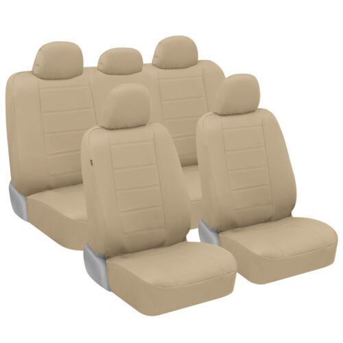 BDK 9-Piece Beige Leather Car Seat Cover Full Set, Front Seat Cover and Rear ...