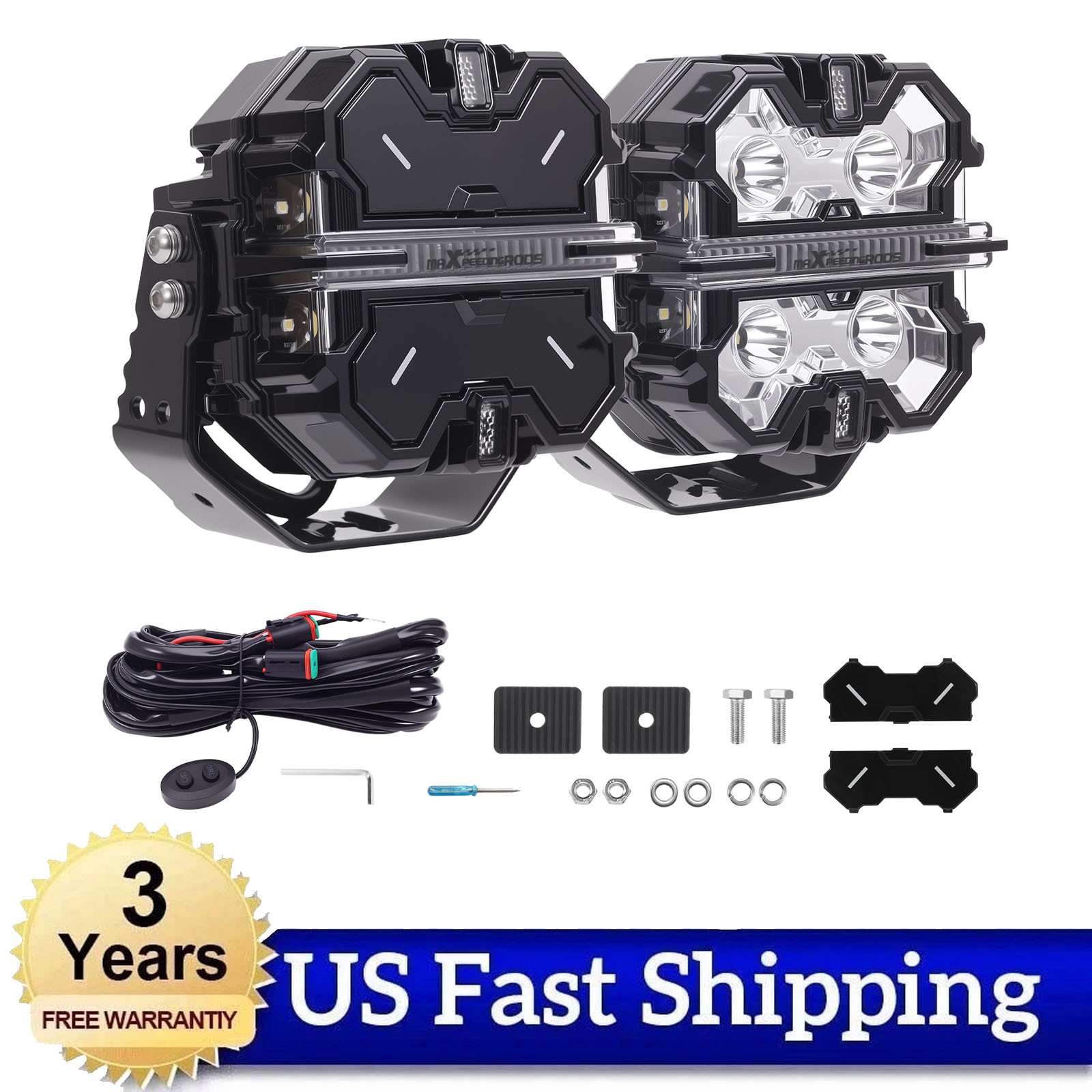 5 inch LED Light Pods White Amber DRL Side Shooter Off Road Driving Lights IP68