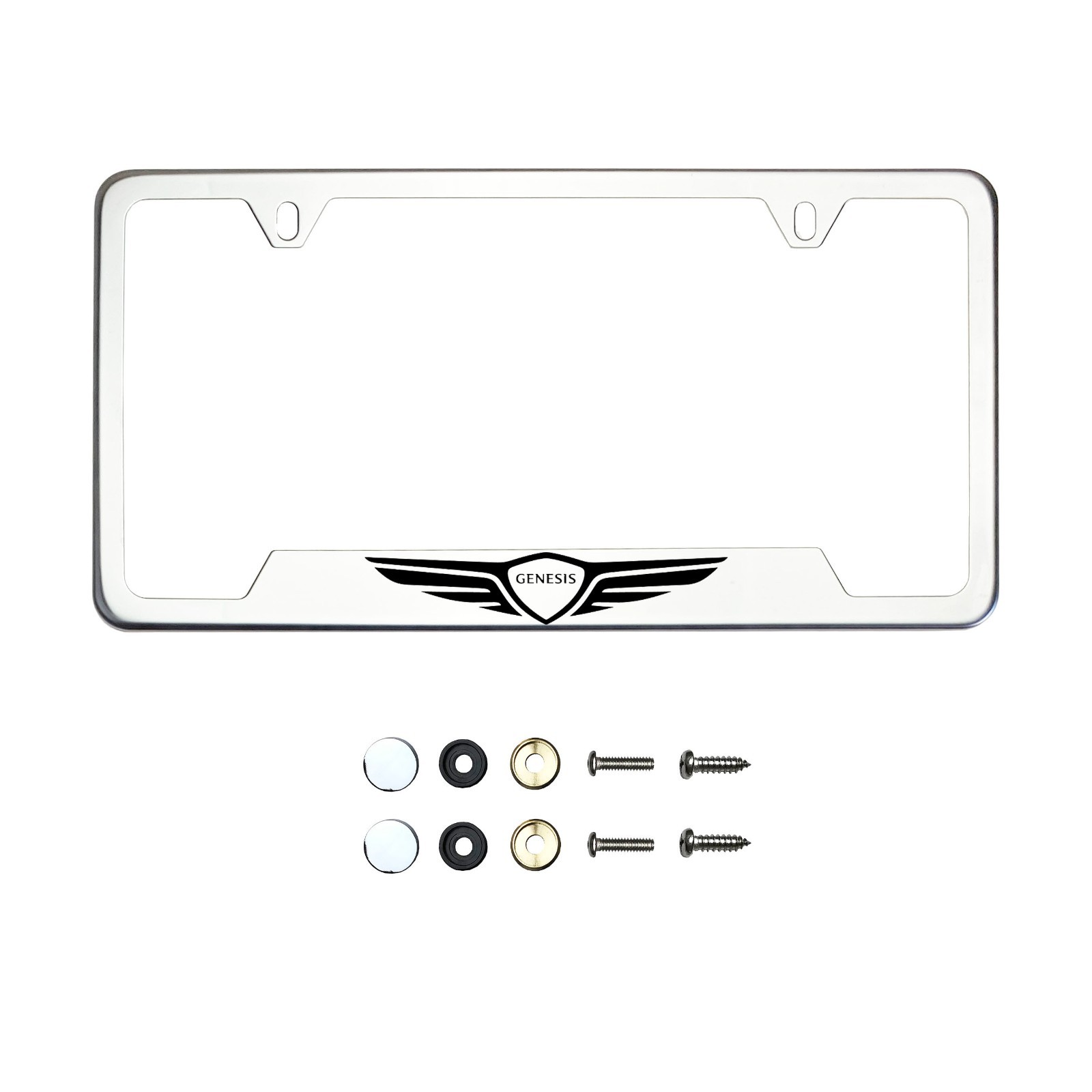 Custom Laser Etched Chrome black lettering Stainless Steel License Frame R Line