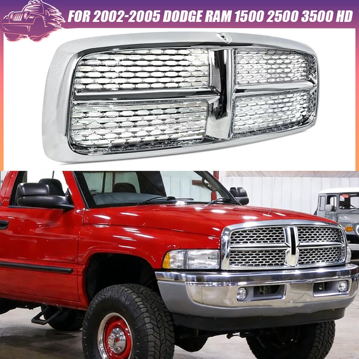 For 2002-05 Ram 1500 2500 3500 Laramie Chrome Front Bumper Upper Grille Assembly