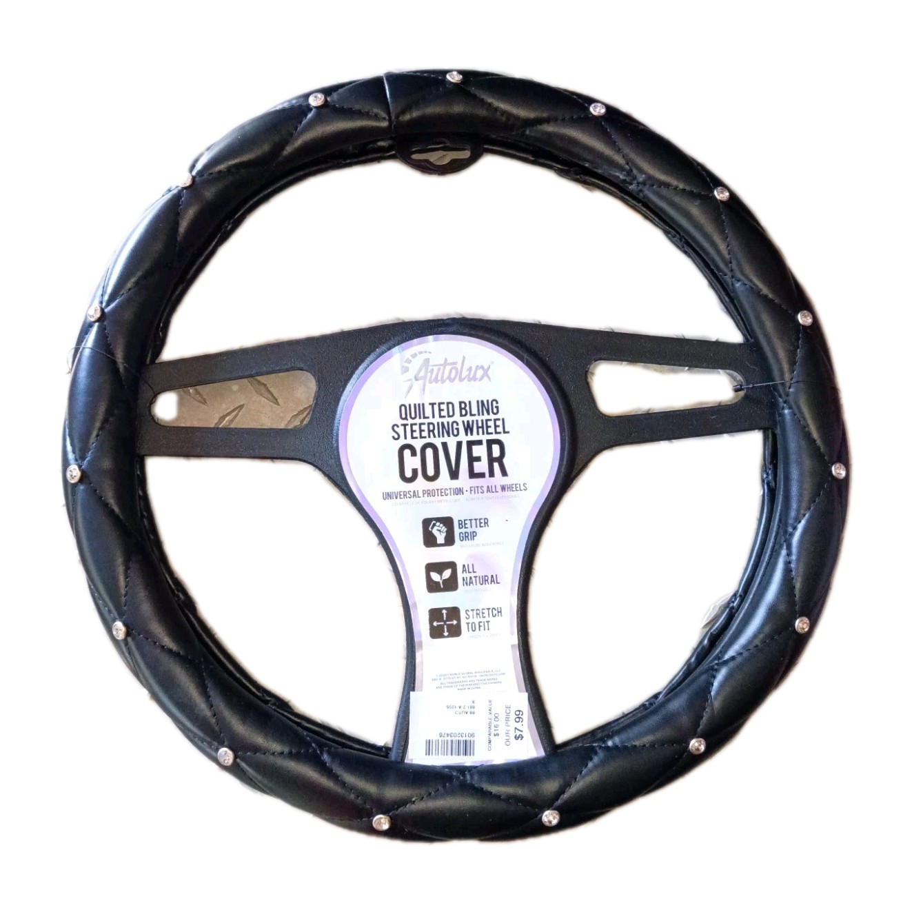 AUTOLUX LEOPARD PRINT~BLACK AND BLING FAUX LEATHER STEERING WHEEL COVER NEW AUTOLUX LEOPARD PRINT~BLACK AND BLING FAUX LEATHER STEERING WHEEL COVER NEW