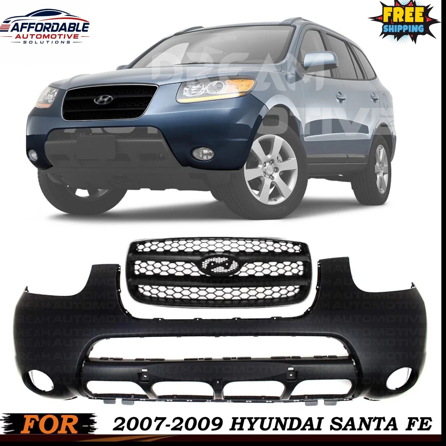 Front Bumper Cover Fascia & Grille Assembly Kit For 2007-2009 Hyundai Santa Fe Front Bumper Cover Fascia & Grille Assembly Kit For 2007-2009 Hyundai Santa Fe