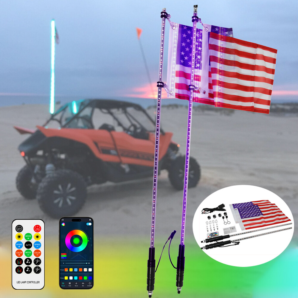 Pair 4ft RGB LED Whip Lights Antenna For Kawasaki Teryx KRX 1000 Teryx 750