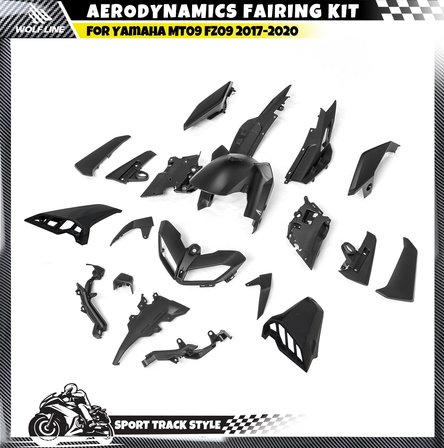 WOLFLINE Bodywork Fairing Kit For Yamaha MT09 FZ09 2017-2020 2018 Unpainted ABS