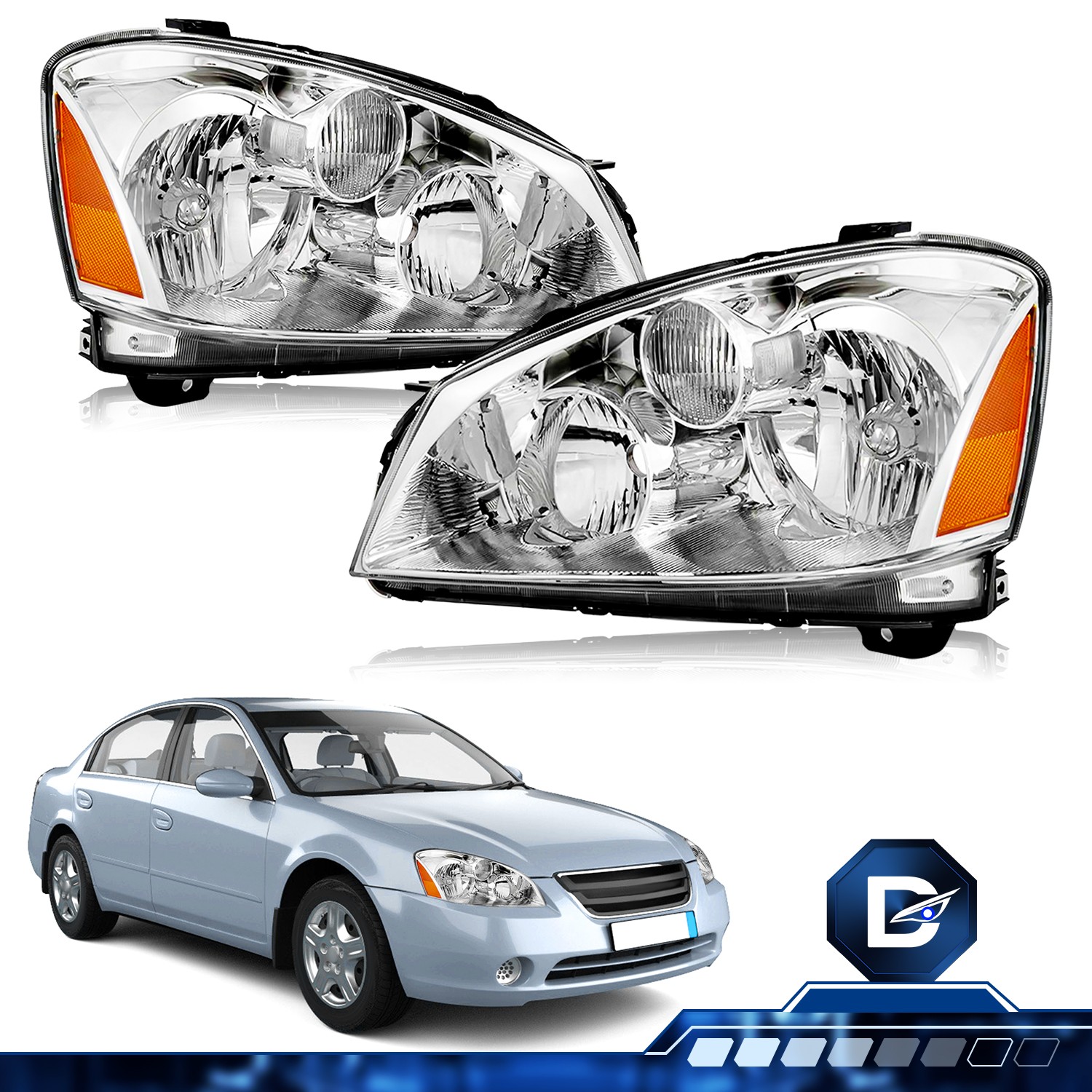 For 2005-2006 Nissan Altima Sedan Amber Corner Headlamps Chrome Headlights Pair For 2005-2006 Nissan Altima Sedan Amber Corner Headlamps Chrome Headlights Pair