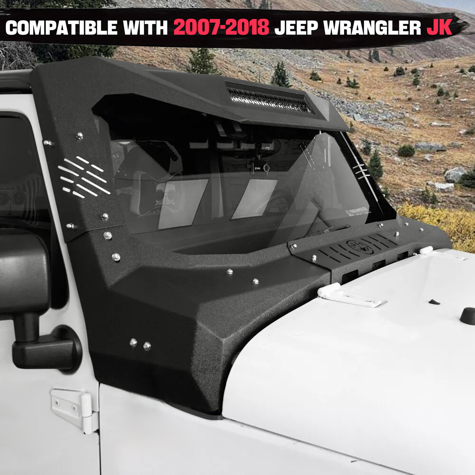 Mad Max Windshield Frame Cover Visor Cowl Armor Set fit Jeep Wrangler JK 2007-18