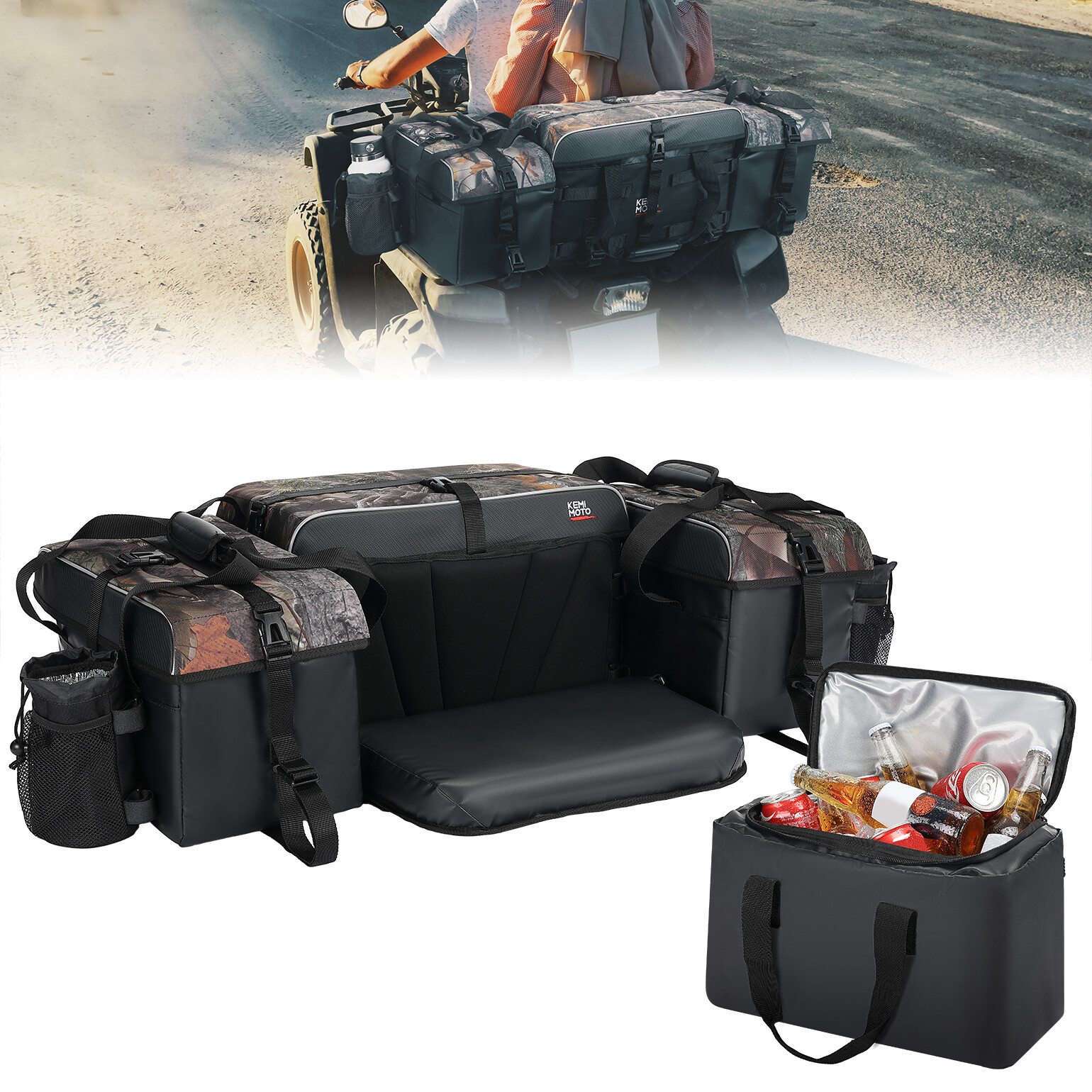 Upgraded ATV Rear Seat Bag Cargo Storage Bag w/Cushion Cooler Padded Bottom Bags