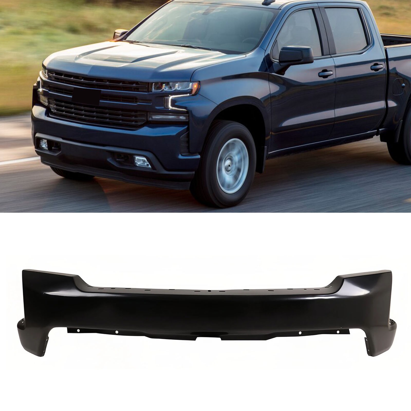 Steel Front Bumper Face Bar For 2019-2022 Chevy Silverado 1500 W/o Sensor Holes
