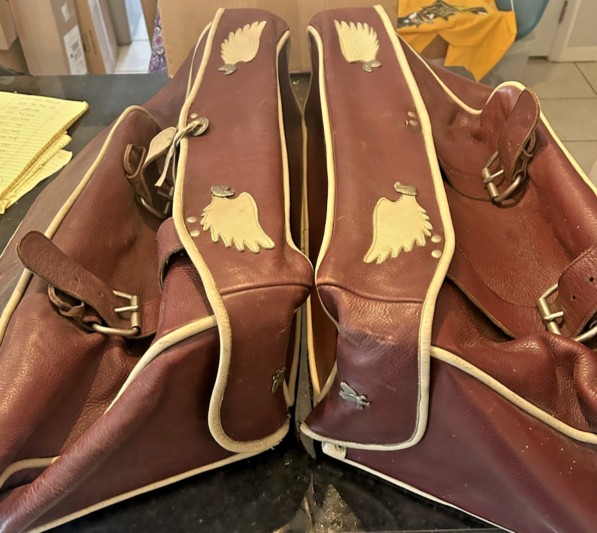 Vintage Motorcycle Saddlebags Pair Brown Eagle Touring Bags 32x23 Western