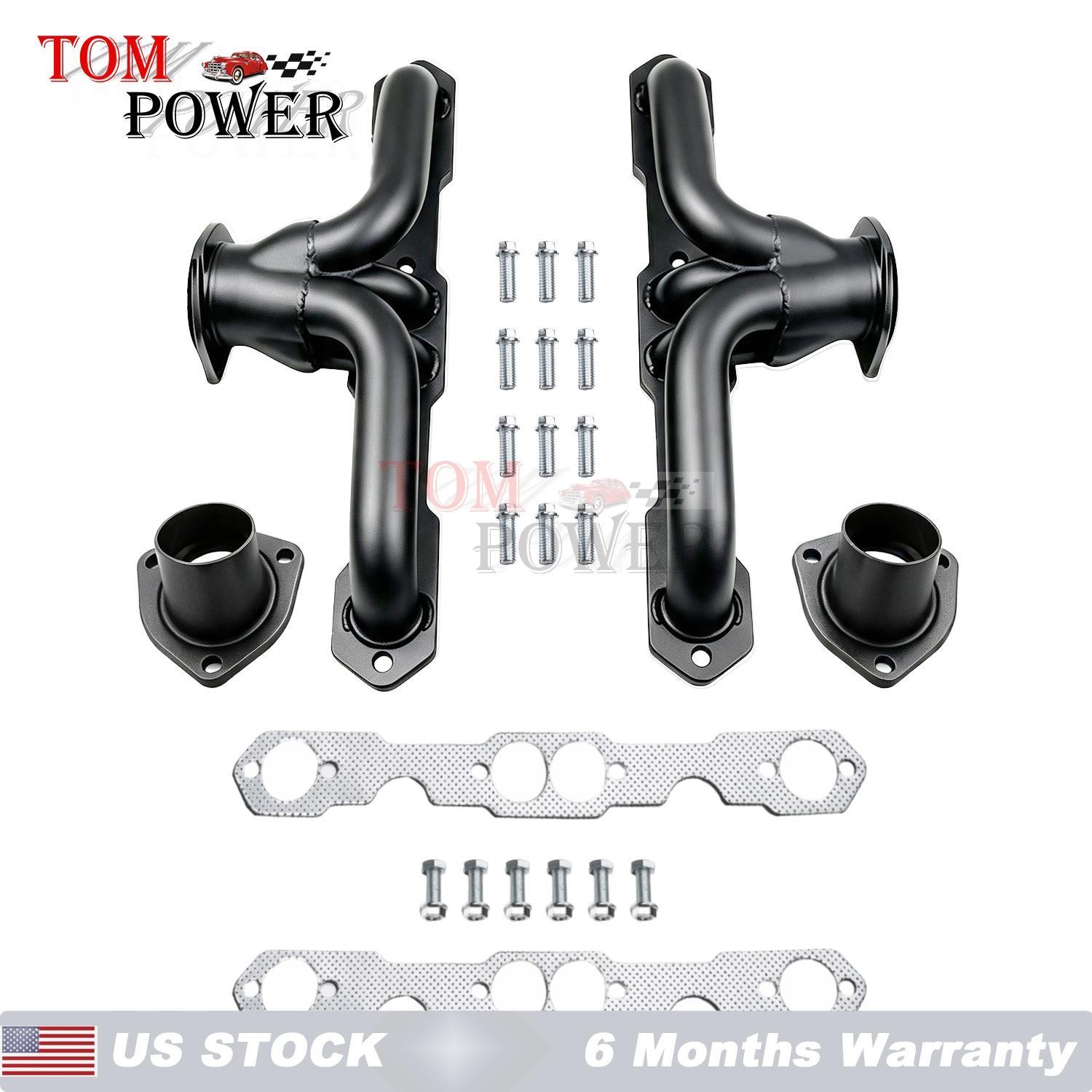 Black Coated Shorty Exhaust Headers for Chevy SBC 283-400 V8 1958-Up 1-1/2\