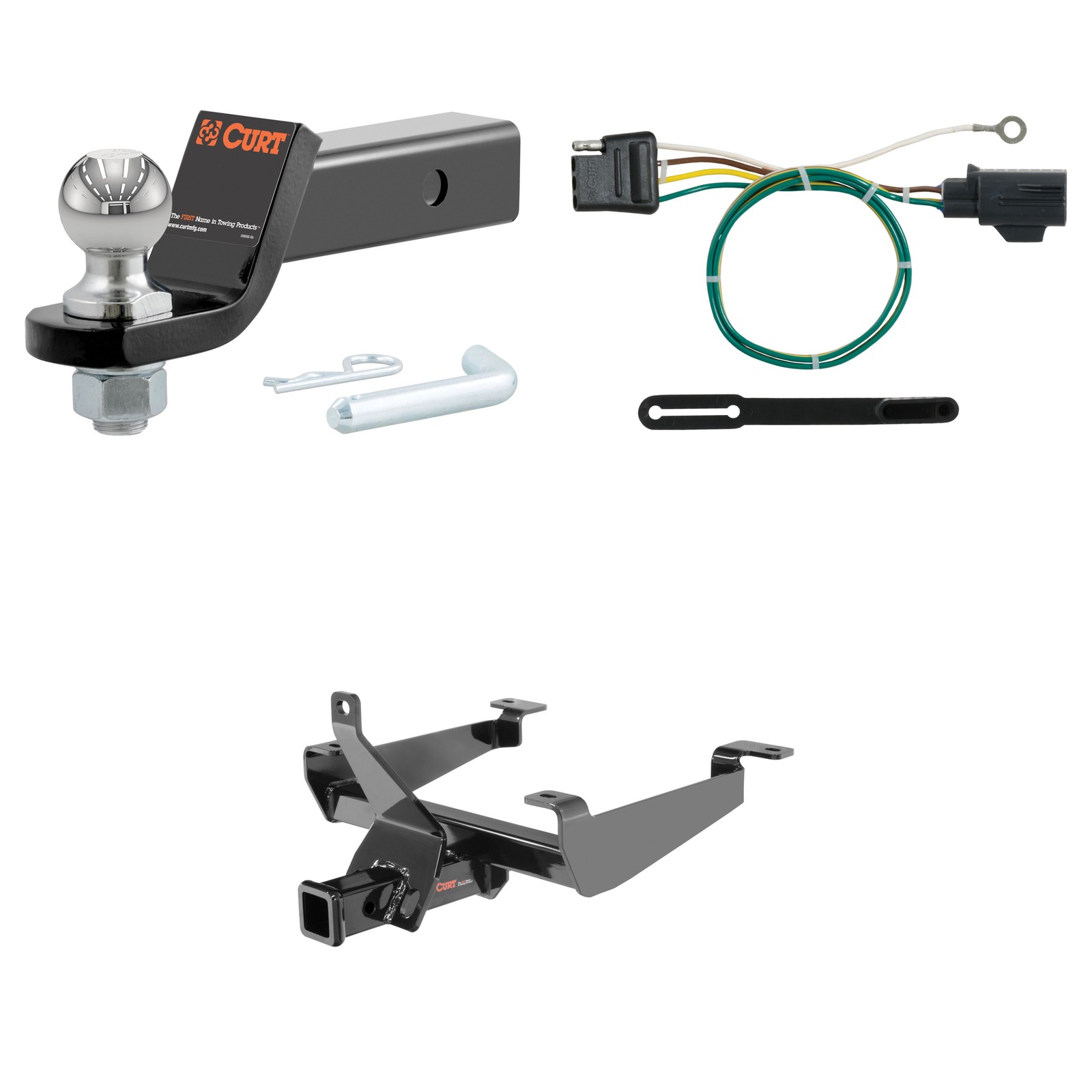 CURT Class 3 Tow Package Trailer Hitch, Wiring, Ball Mount - 13243, 56293, 45836