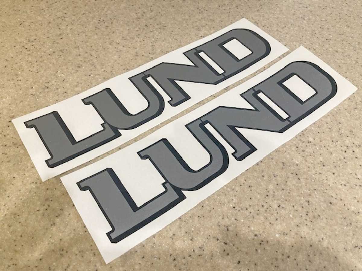 Lund Vintage Fishing Boat Decal Silver Black 2-PAK + FREE Fish Decal Lund Vintage Fishing Boat Decal Silver Black 2-PAK + FREE Fish Decal