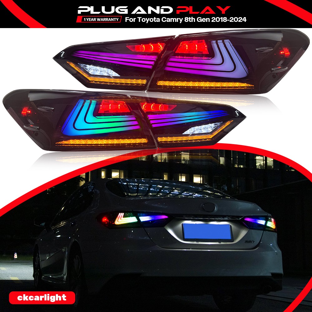 1Set RGB LED Tail Lights For Toyota Camry SE/LE/TRD/XSE/XLE 2018-2024 Rear Lamp