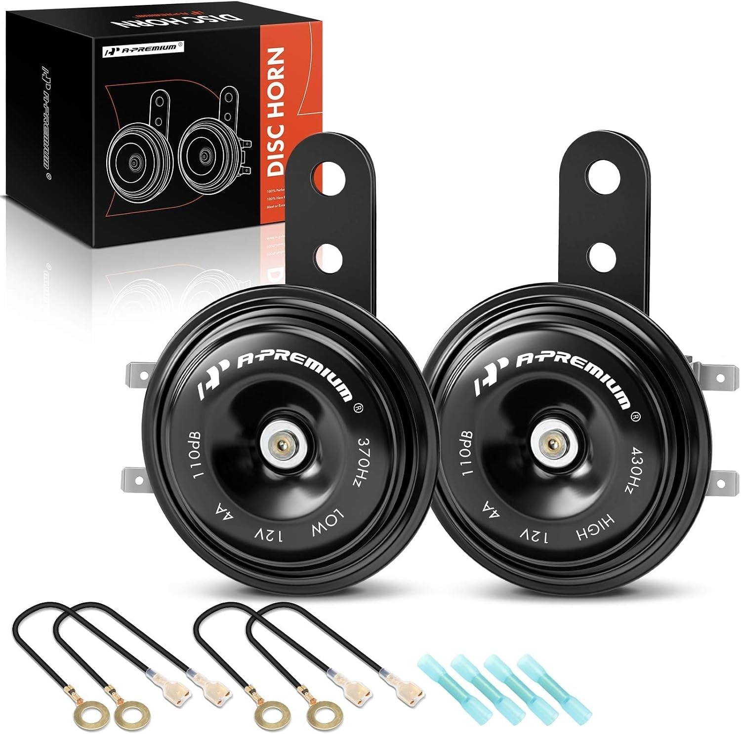 A-Premium 12V 110dB Disc Horn 2PCS High Low Universal Electric Car Horns A-Premium 12V 110dB Disc Horn 2PCS High Low Universal Electric Car Horns