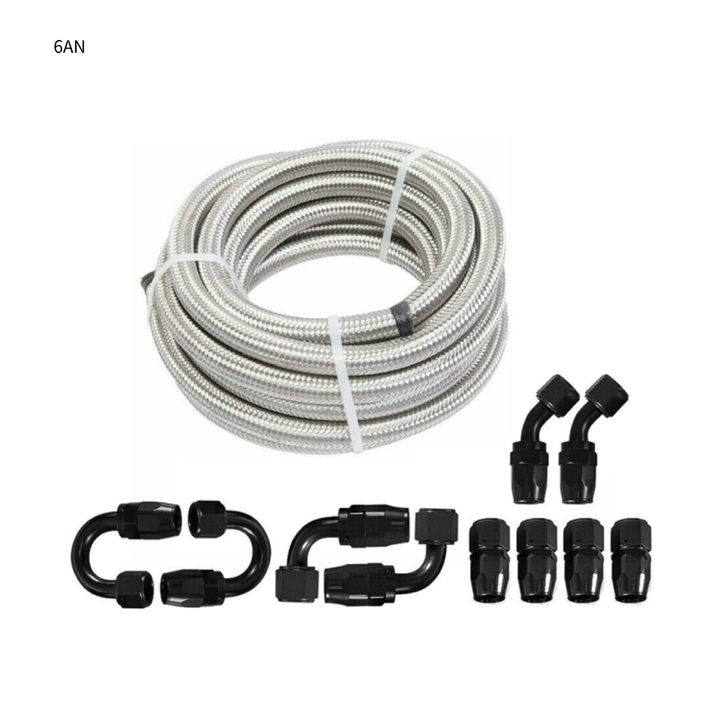 AN6/AN8/AN10 Steel Nylon Braided Oil Fuel Line Swivel Hose End Kits 10/16/20FT AN6/AN8/AN10 Steel Nylon Braided Oil Fuel Line Swivel Hose End Kits 10/16/20FT