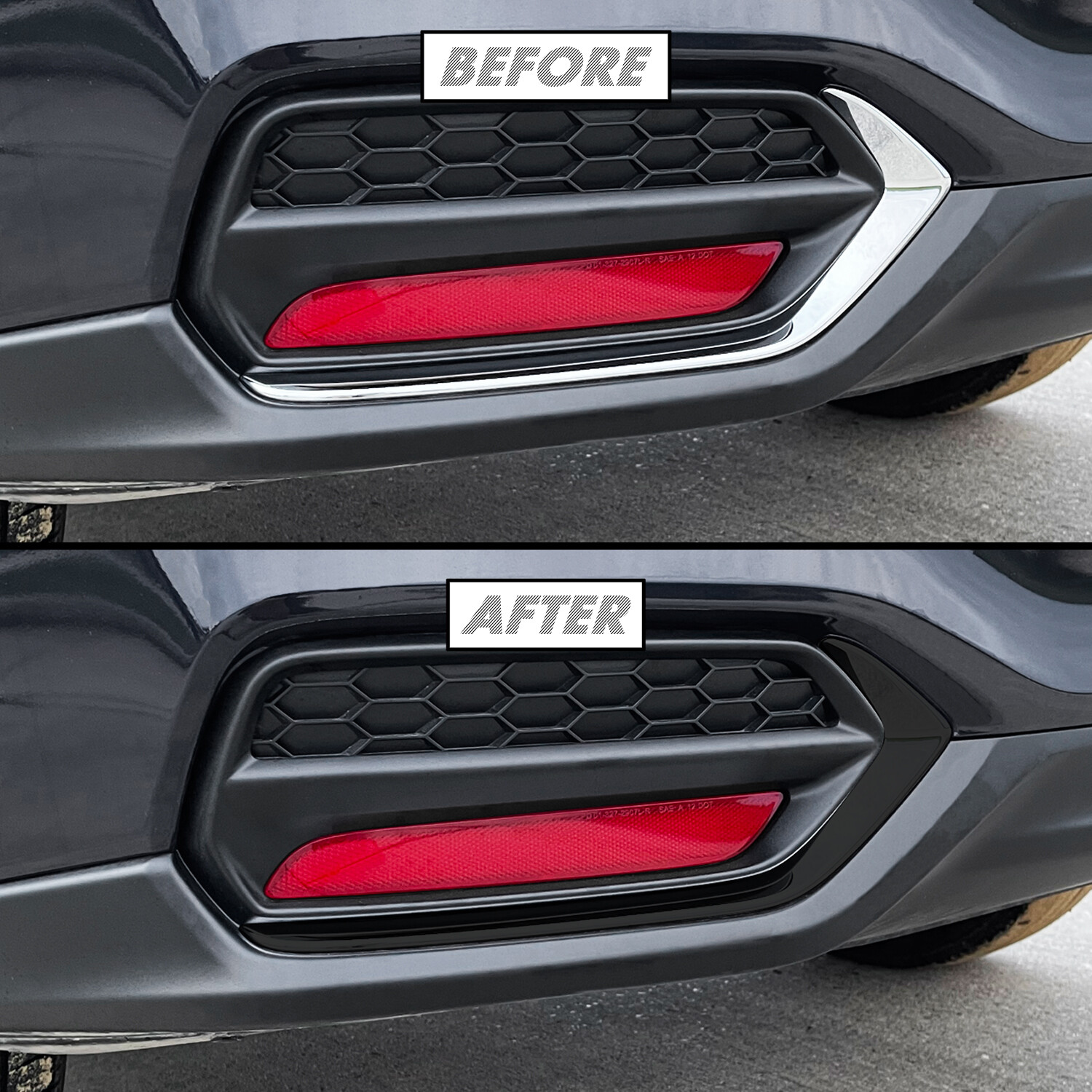 Chrome Delete Blackout Vinyl Overlay for 2016-18 Acura RDX Rear Bumper Side Trim