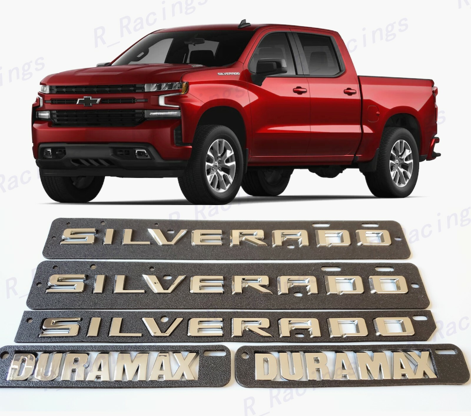 5PCS Fender Rear Chrome Silverado Hood Duramax Emblems Fit 2019+ Silverado