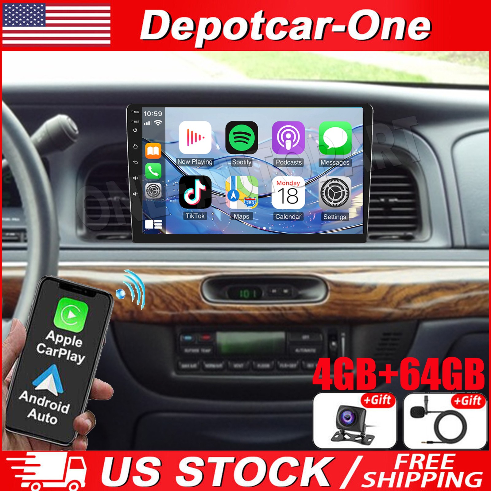 10'' Car Radio For Mercury Grand Marquis 1998-2002 Android 13 CarPlay GPS 4+64GB