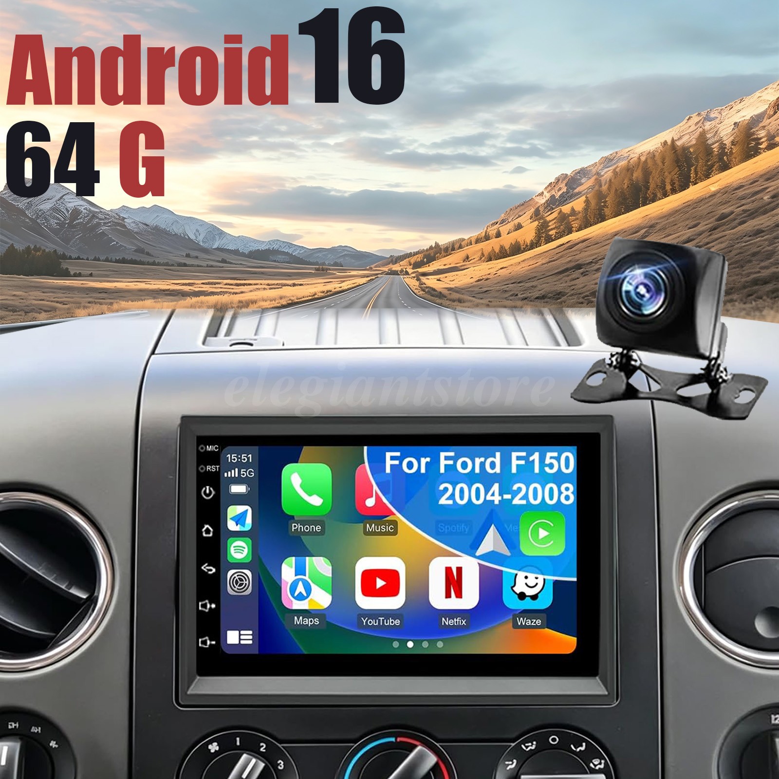 64G Android 16 For 2004-2008 Ford F-150 F150 Stereo Radio Carplay GPS 64G Cam 64G Android 16 For 2004-2008 Ford F-150 F150 Stereo Radio Carplay GPS 64G Cam