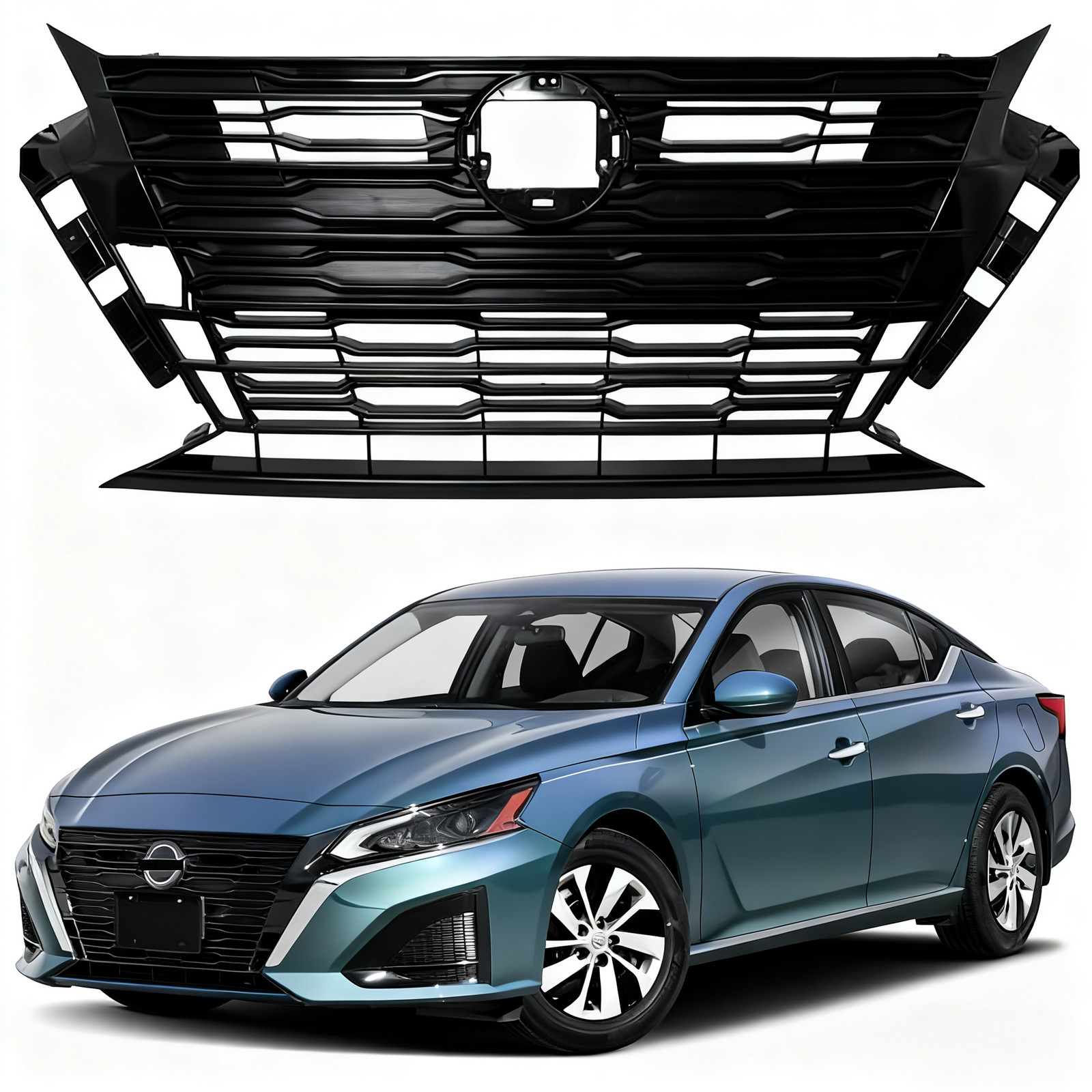 For Nissan Altima S SL SV 2023 2024 Front Bumper Upper Grille Grill Glossy Black
