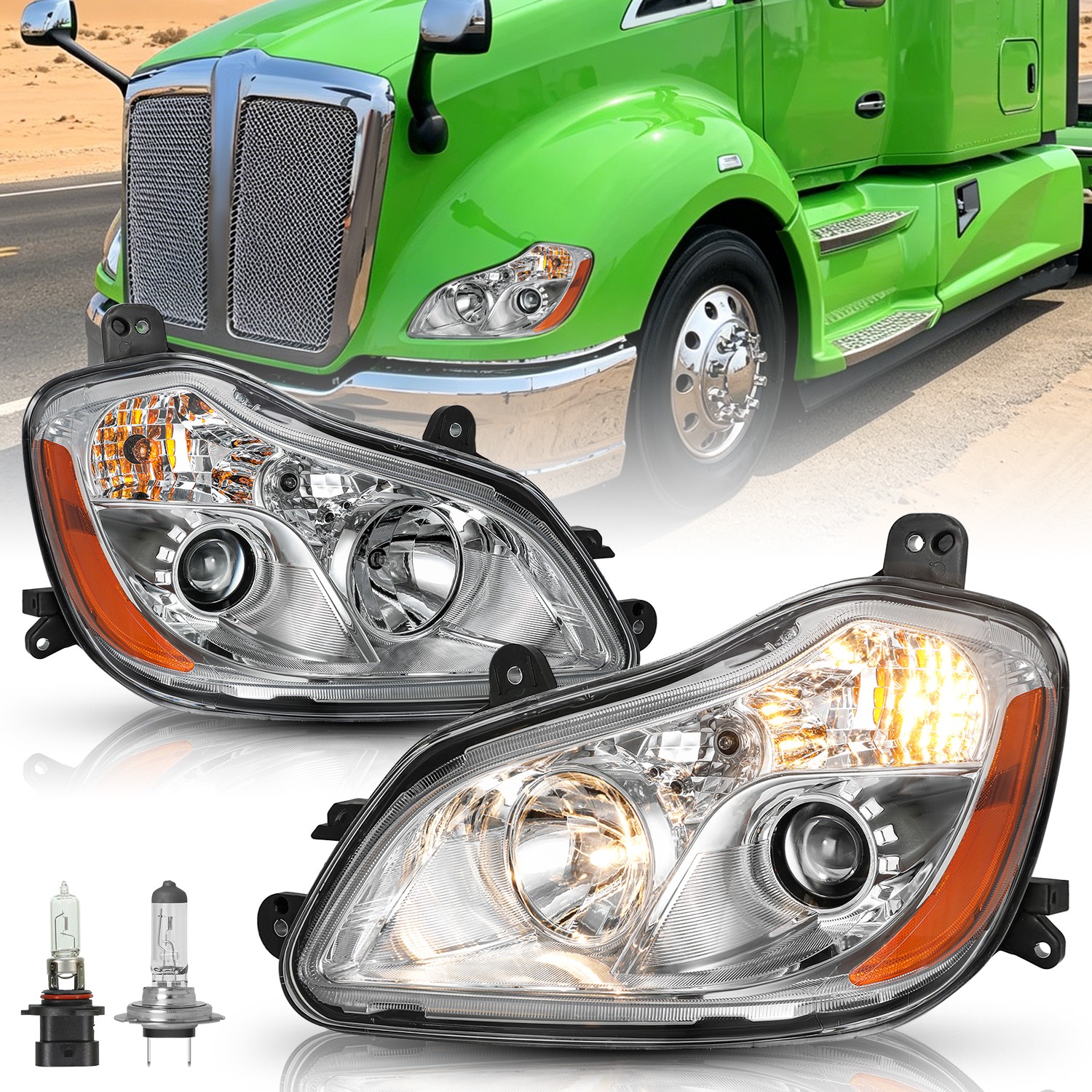 Left+Right Pair For 2013-2021 Kenworth T680 Headlight Assembly Headlamps w/Bulbs Left+Right Pair For 2013-2021 Kenworth T680 Headlight Assembly Headlamps w/Bulbs