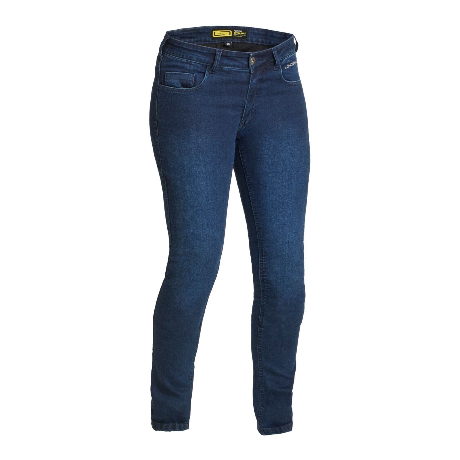 Lindstrands Women's Motorcycle Denim Jeans RONE Blue HI-ART Slim-Fit Stretch