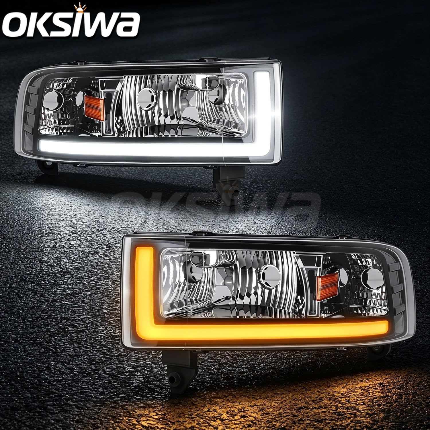 Headlights with LED DRL for 1994-2001 Dodge Ram 1500/1994-2002 Ram 2500 3500 L+R