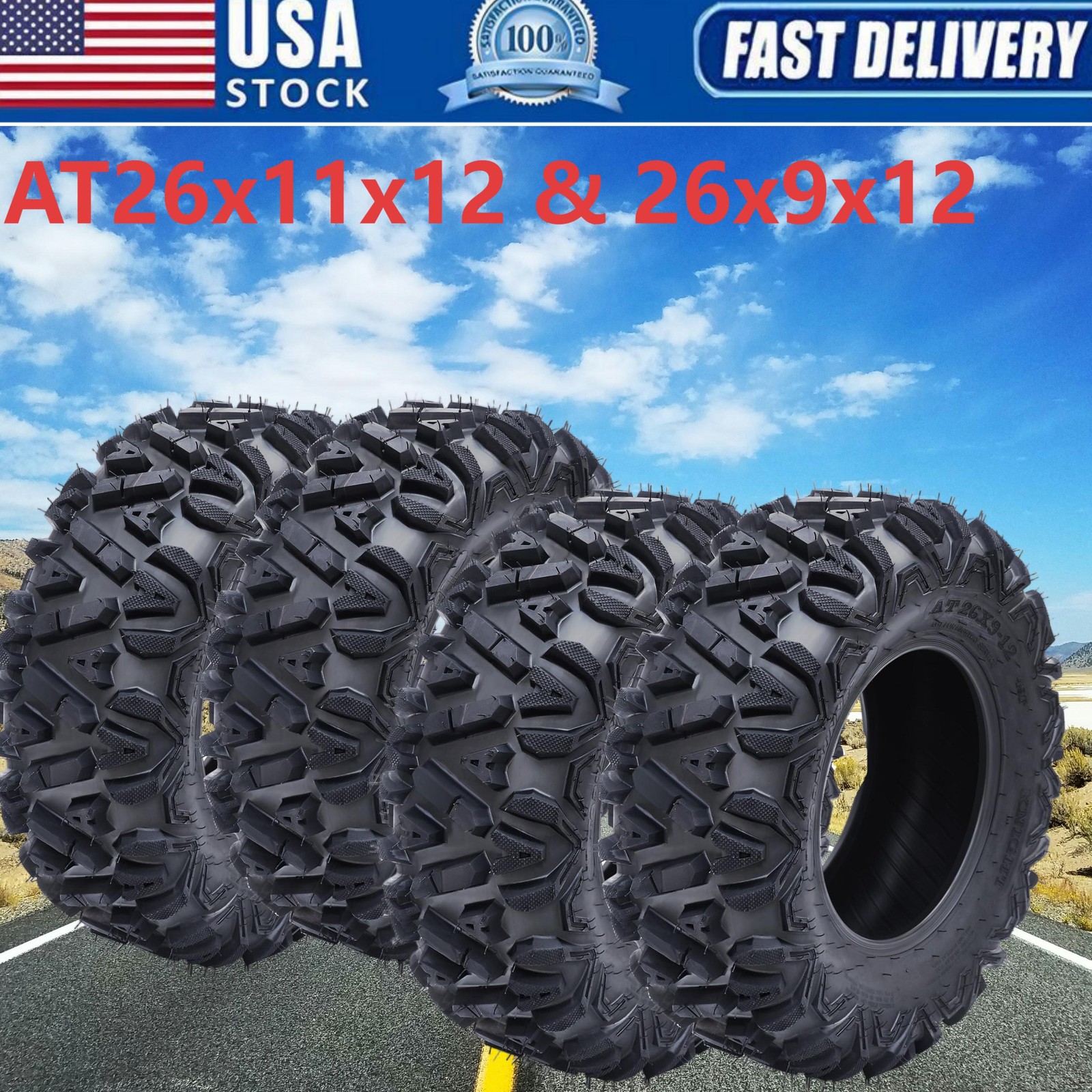 Set 4 ATV Tires 26x11-12 26x9-12 6Ply UTV Tires 26x9x12 26x11x12 Mud All Terrain Set 4 ATV Tires 26x11-12 26x9-12 6Ply UTV Tires 26x9x12 26x11x12 Mud All Terrain
