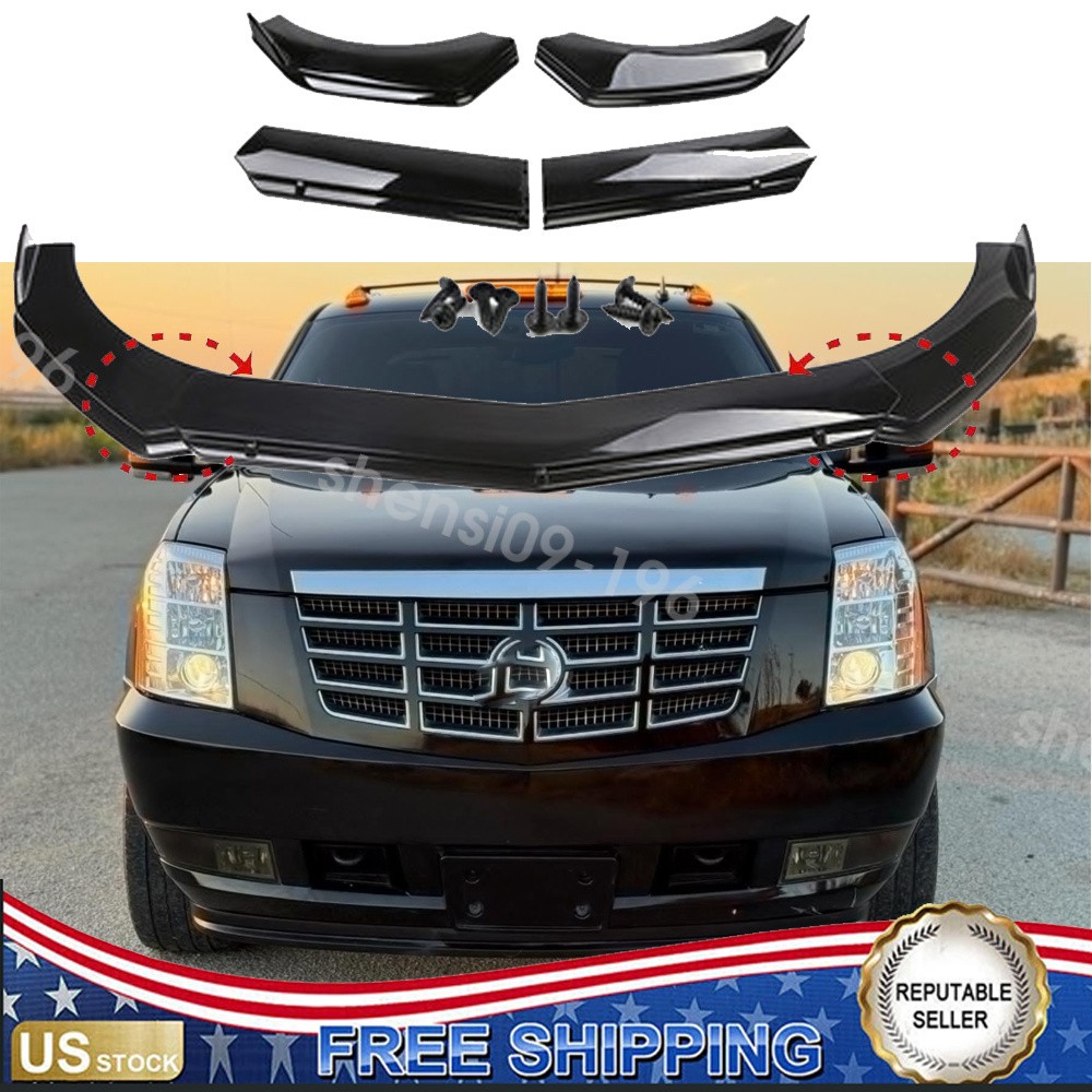4x Glossy Black Front Bumper Lip Spoiler Chin Splitters For Cadillac EscaladeEXT