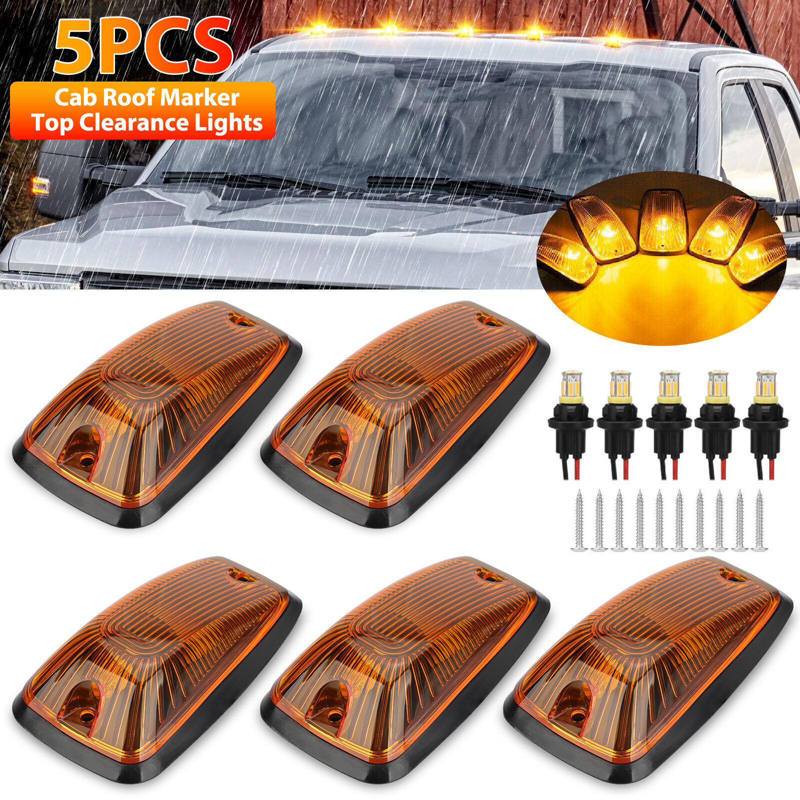 5x Clear Lens Amber LED Cab Marker Roof Light for 88-02 Chevy/GMC Pickup Trucks 5x Clear Lens Amber LED Cab Marker Roof Light for 88-02 Chevy/GMC Pickup Trucks