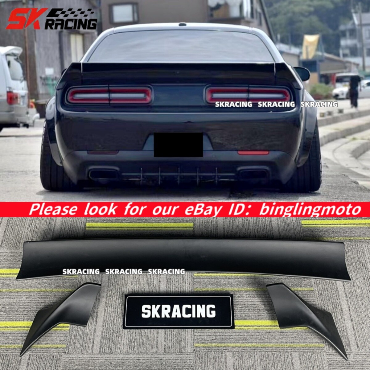 Unpainted FRP Rear Trunk Lid Spoiler Wing Fits For Dodge Challenger 2008-2024