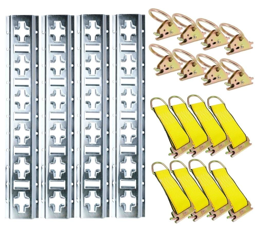 ETrack Tie-Down Kit 4Pk Galvan X-Track Rail, 8Pk DRing Anchor, 8Pk Rope Tie-Offs