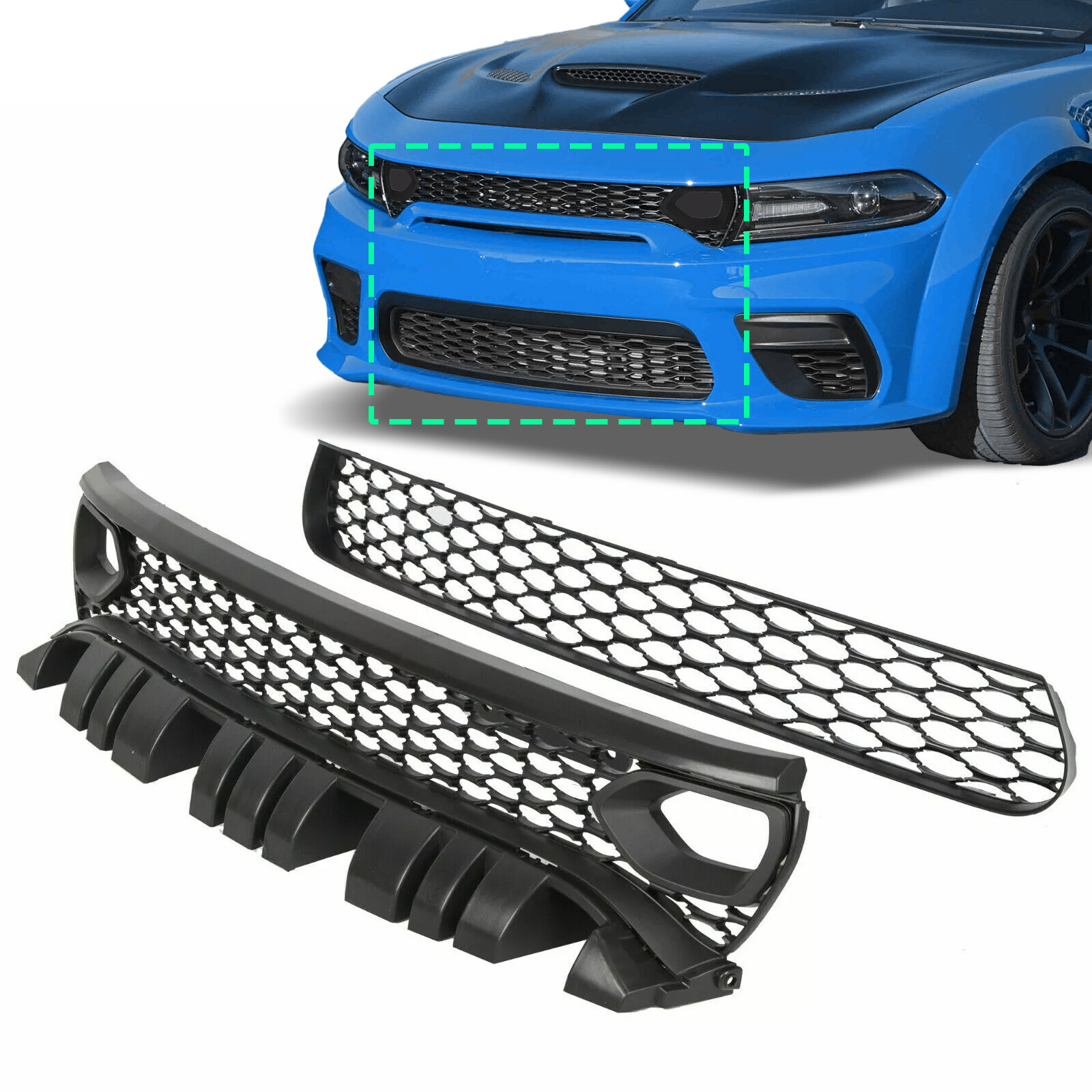 For 2015-23 Dodge Charger RT SCAT PACK SRT Style Front Upper + Lower Grille Kit