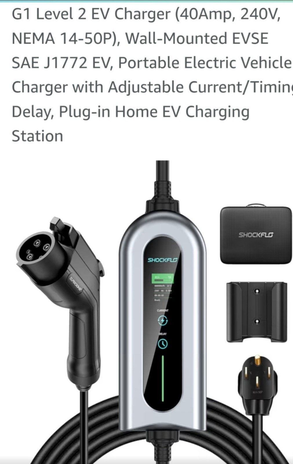 SHOCKFLO Level 2 EV Charger 40 A 240 V NEMA 14-50P Wall EVSE SAE J1772 NEW