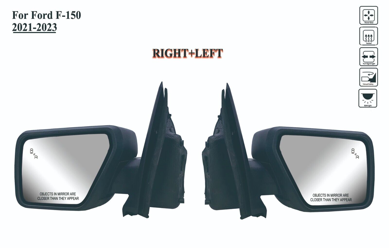 Pair Right+Left Side Mirror Power Heat with Signal Light for 21 to 24 Ford F-150