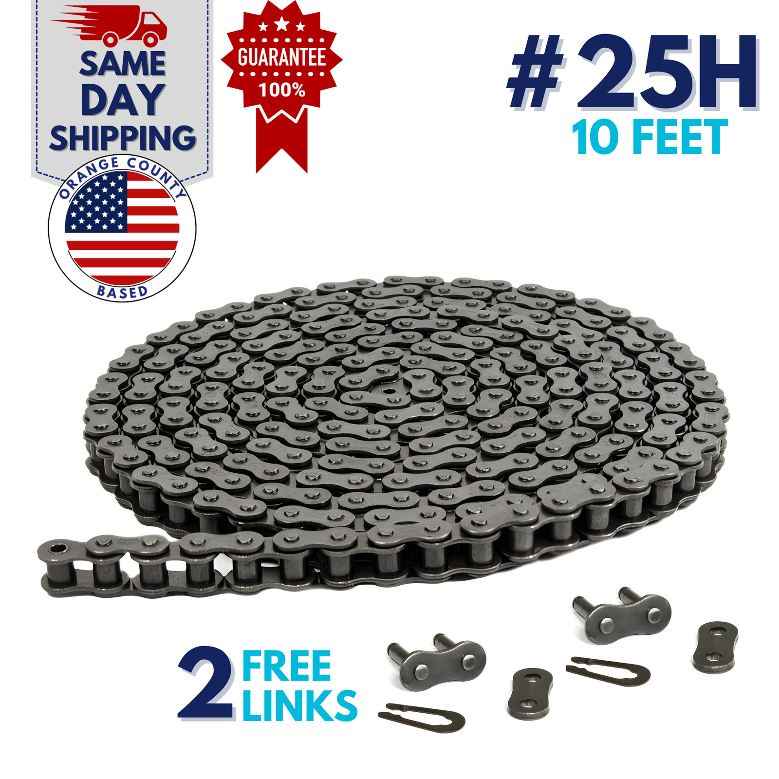 #25H Heavy Duty Roller Chain 10 Feet with 2 Connecting Links