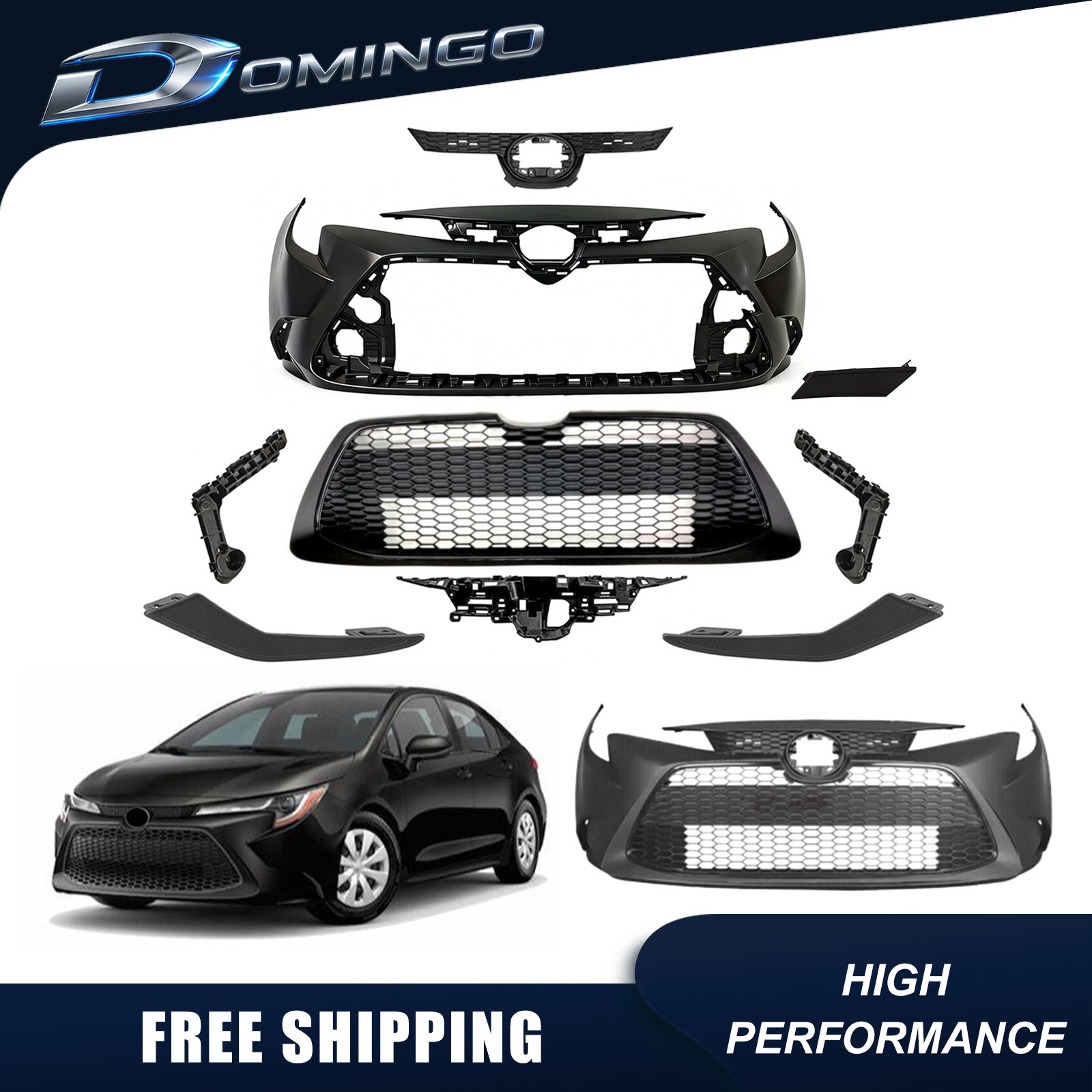 For 2020-2022 Toyota Corolla LE XLE Complete Front Bumper Cover & Grille Set
