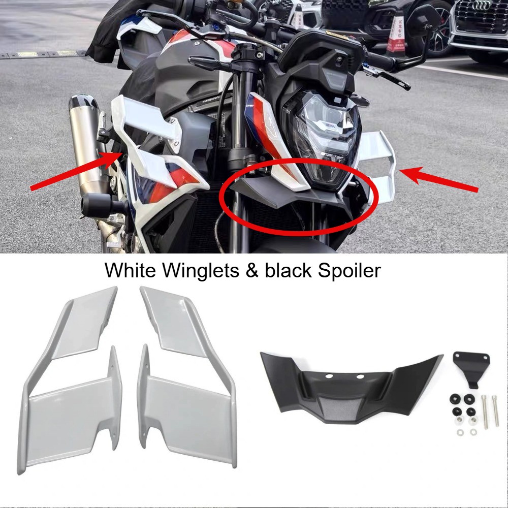 Front Downforce Spoilers Wings White Black For BMW S1000R 2021-2023