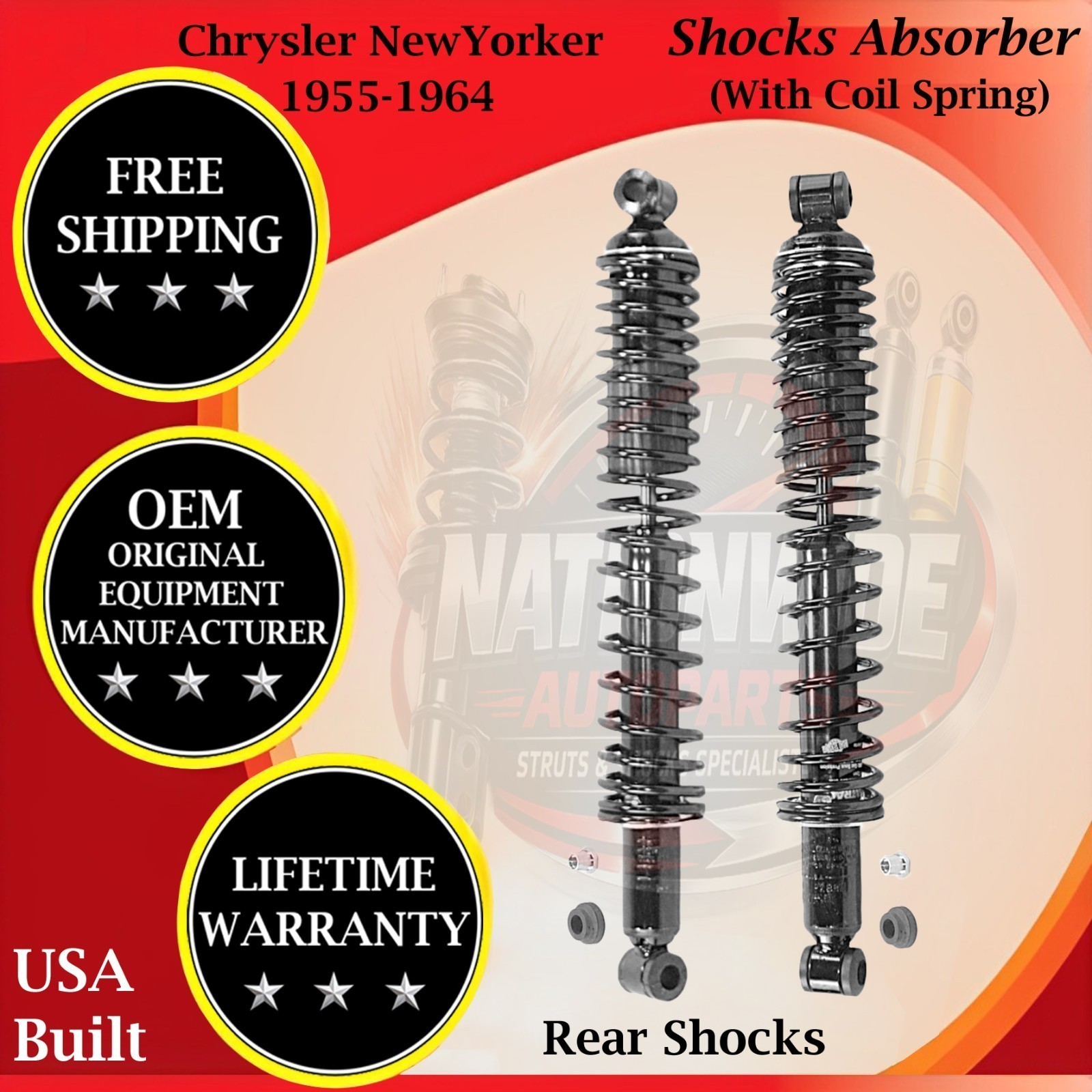 Monroe OEM Rear Shocks W/ Coil For 1955-1964 Chrysler New Yorker Lifetime Warran