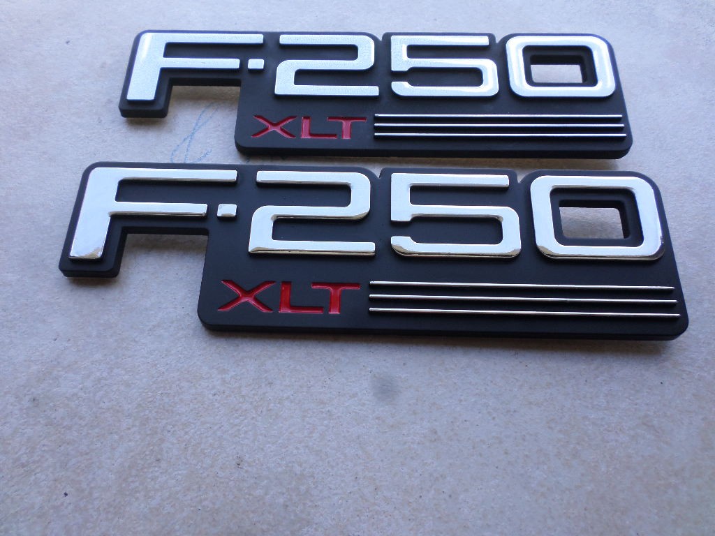 2x Fits for 92-97 F250 XLT Side Fender Emblems 3D Badges Chrome Nameplate Logos