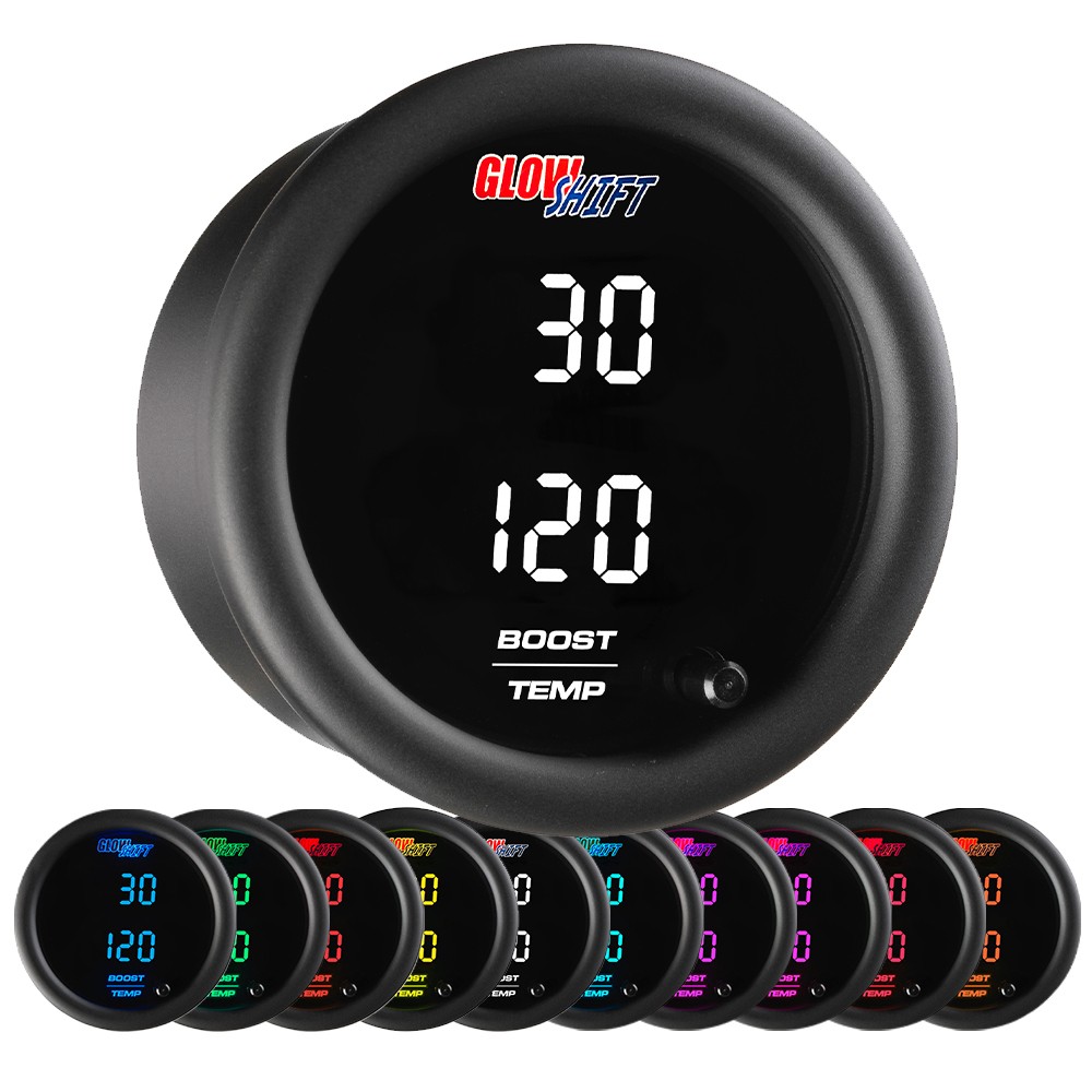 GlowShift Dual Digital Turbo Boost & Temperature Gauge Kit w/ Sensor, 10 Color