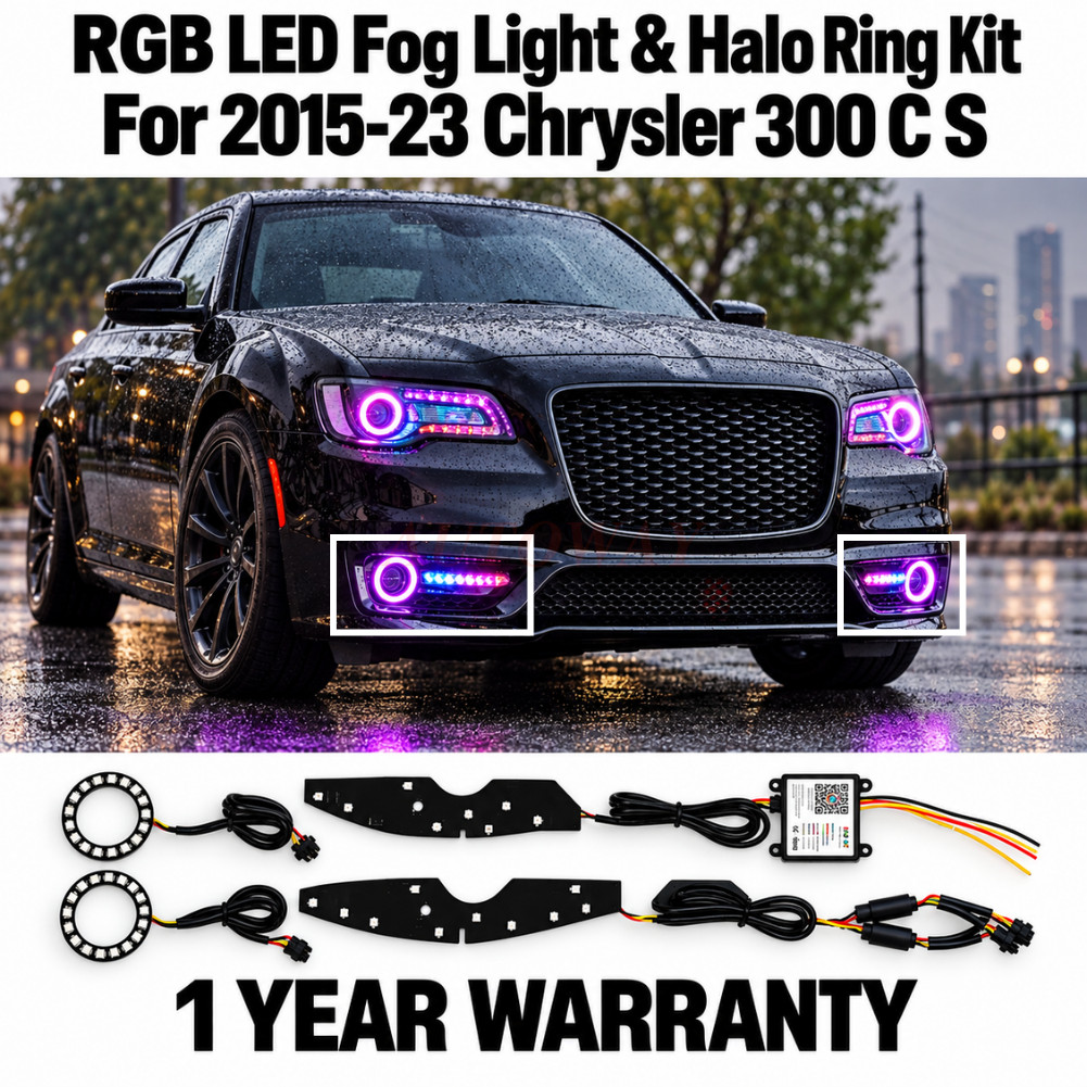 4PCS RGB LED Fog Light & Halo Ring Kit For 2015-2023 Chrysler 300 300C 300S